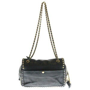 Prada Leather Studded Shoulder Bag Black Chain